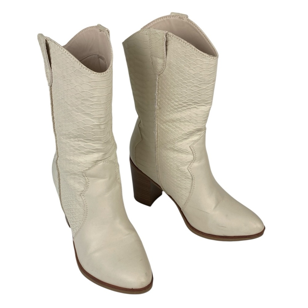MIA Cream Faux Snakeskin Cowboy Boot